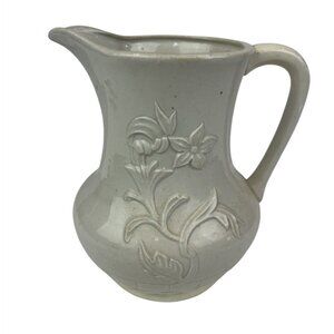 Vintage Otagiri Style Stoneware Pitcher Japan Floral Raised Florals Vase